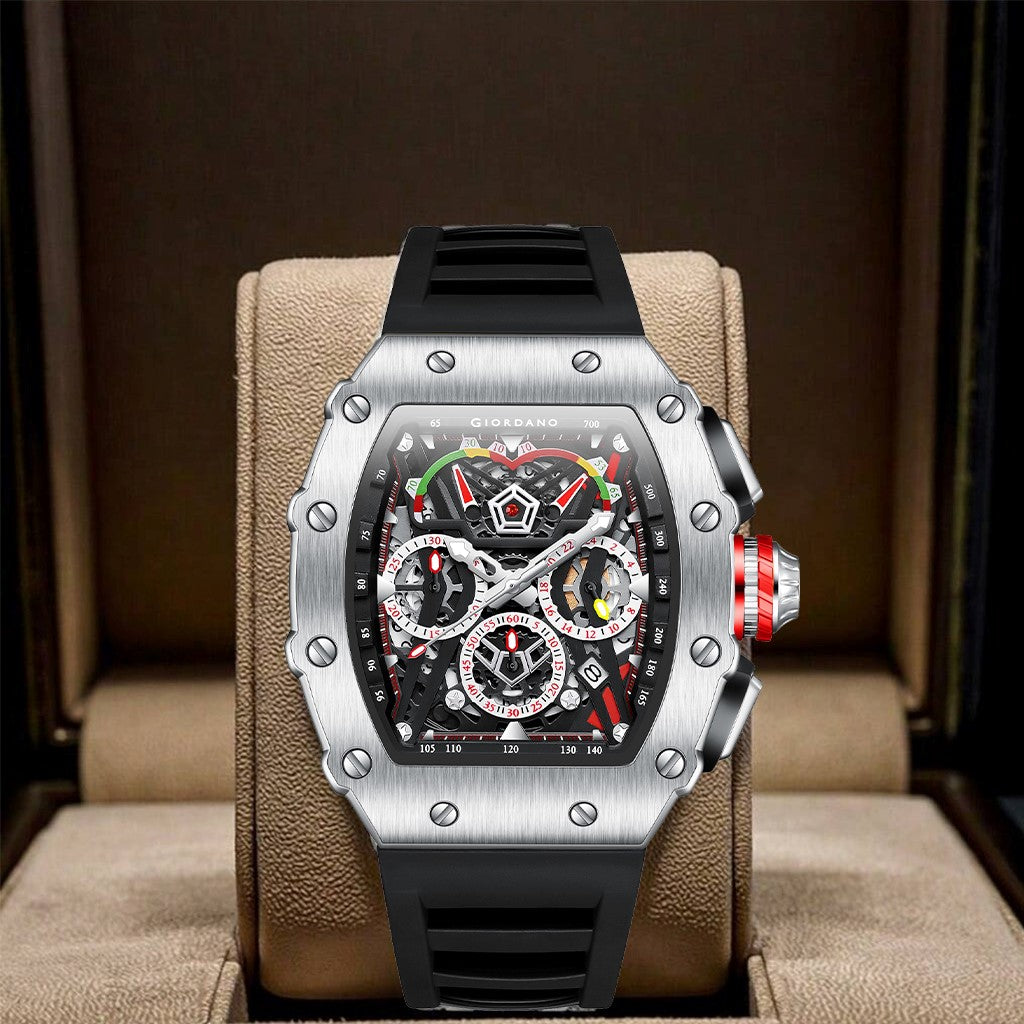 Giordano SPYDER Multifunction Watch - with Day, Date, and 24-Hour Sub-Dials | Water Resistant Square dial Unique Design Wrist Watch for Man | Best Gift for Males - GZ-50120-03